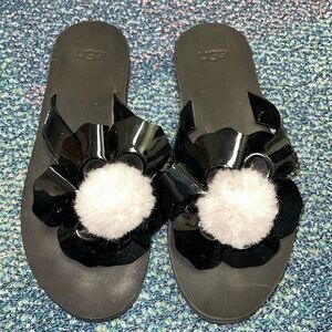 UGG Black Pom Pom Sandal size 10